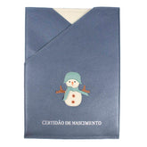 Porta Certidão de Nascimento Boneco de Neve em Couro Personalizado