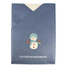 Porta Certidão de Nascimento Boneco de Neve em Couro Personalizado