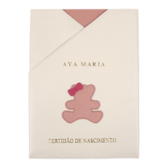 Porta Certidão de Nascimento Little Bear Laço em Couro Personalizado