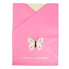 Porta Certidão de Nascimento Borboleta em Couro Personalizado