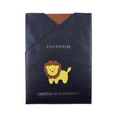 Porta Certidão de Nascimento Little Lion em Couro Personalizado