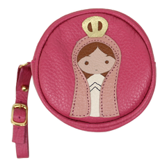 Porta Chupeta Nossa Senhora em Couro Personalizada