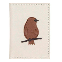 Porta Identidade Passarinho no Galho Off White Liso com Caramelo Liso Pronta Entrega