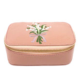 Porta Joias Mini Helena Bordado Muguet em Couro Personalizado