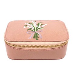 Porta Joias Mini Helena Bordado Muguet em Couro Personalizado