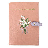 Porta Mini Certidão de Nascimento Bordado Muguet em Couro Personalizado