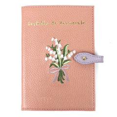 Porta Mini Certidão de Nascimento Bordado Muguet em Couro Personalizado