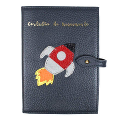 Porta Mini Certidão de Nascimento Foguete em Couro Personalizado
