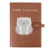 Porta Mini Certidão de Nascimento Coruja em Couro Personalizado
