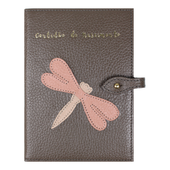 Porta Mini Certidão de Nascimento Libélula em Couro Personalizado