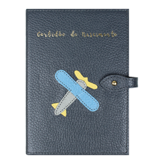 Porta Mini Certidão de Nascimento Little Plane em Couro Personalizado