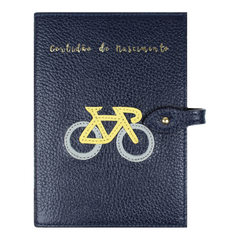 Porta Mini Certidão de Nascimento Bicicleta em Couro Personalizado