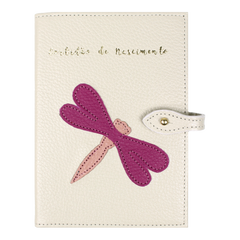 Porta Mini Certidão de Nascimento Libélula em Couro Personalizado
