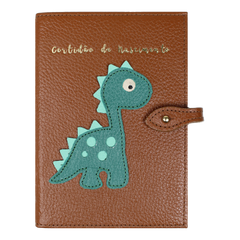 Porta Mini Certidão de Nascimento Little Dino em Couro Personalizado