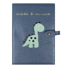 Porta Mini Certidão de Nascimento Little Dino em Couro Personalizado