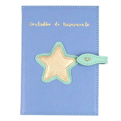 Porta Mini Certidão de Nascimento Estrela em Couro Personalizado