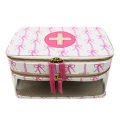 Necessaire Porta Remédio Jumbo Estampa Listra de Laços em Couro e Vinil Personalizado