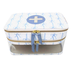 Necessaire Porta Remédio Jumbo Estampa Listra de Laços em Couro e Vinil Personalizado