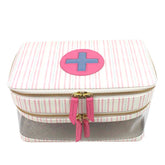 Necessaire Porta Remédio Jumbo Estampa Listrado Pontilhado Rosa em Couro e Vinil Personalizado