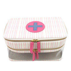 Necessaire Porta Remédio Jumbo Estampa Listrado Pontilhado Rosa em Couro e Vinil Personalizado