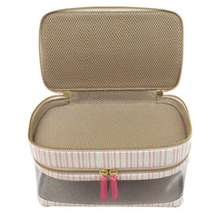 Necessaire Porta Remédio Jumbo Estampa Listrado Pontilhado Rosa em Couro e Vinil Personalizado