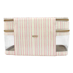 Necessaire Porta Remédio Jumbo Estampa Listrado Pontilhado Rosa em Couro e Vinil Personalizado