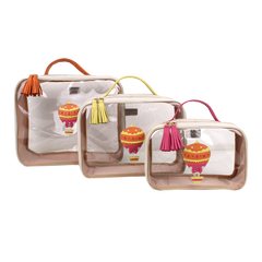 Kit Necessaire Crystal com 3 Balão Sarah em Couro Personalizada