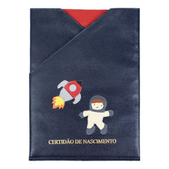 Porta Certidão de Nascimento Astronauta em Couro Personalizada