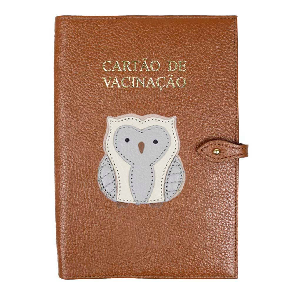 Porta Cartão de Vacina Coruja em Couro Personalizado