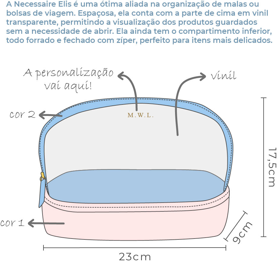 Necessaire Elis de Couro e Vinil Personalizada