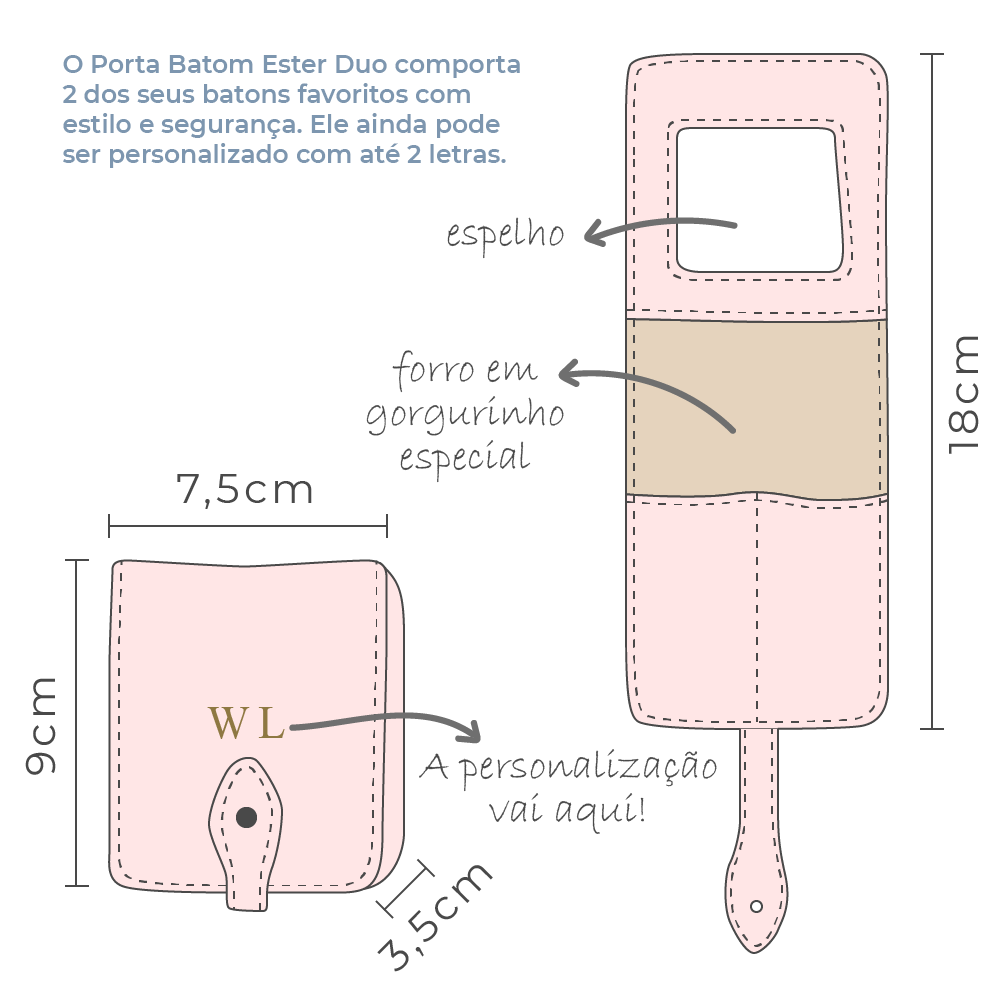 Porta Batom Ester Duo Pink Prada Pronta Entrega