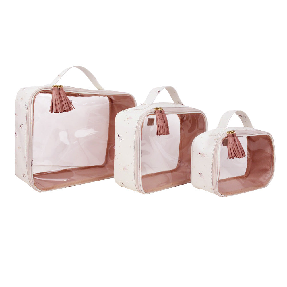 Kit Necessaire Crystal com 3 Estampa Fadinha em Couro Personalizada