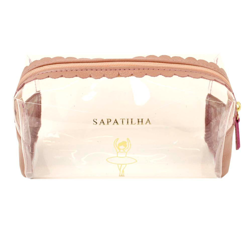 Necessaire Ballet Sapatilha Algodão Doce Liso com Rosa Orquídea Pronta Entrega