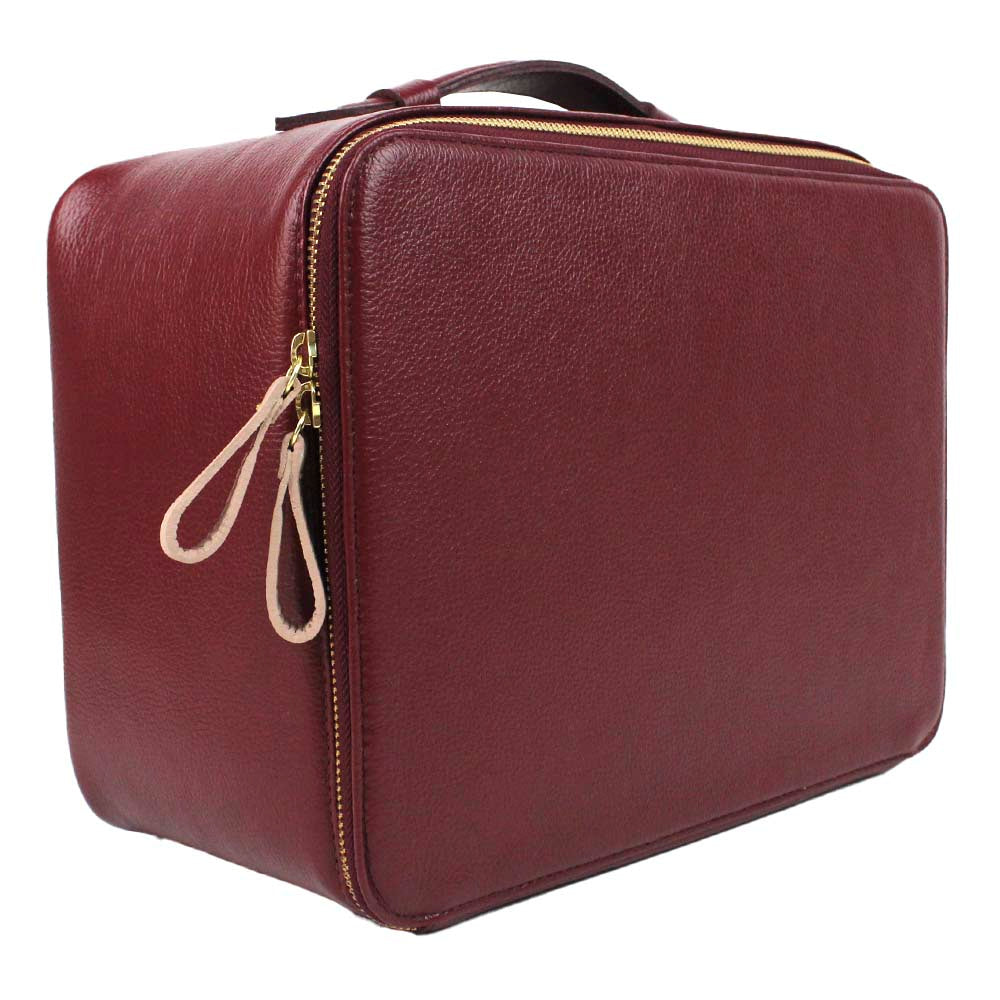 Beauty Box Large com Espelho Tradicional Burgundy Liso com Rose Liso Pronta Entrega