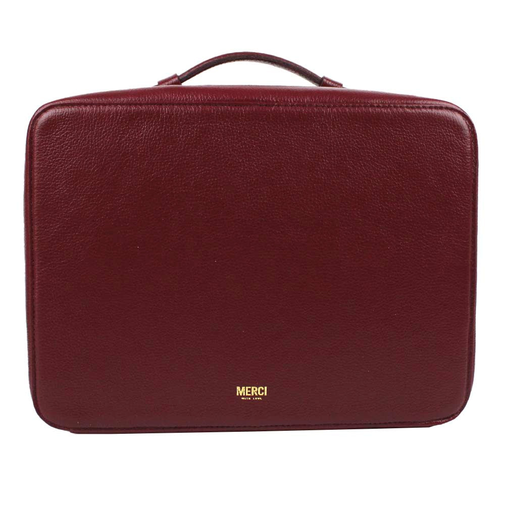 Beauty Box Large com Espelho Tradicional Burgundy Liso com Rose Liso Pronta Entrega