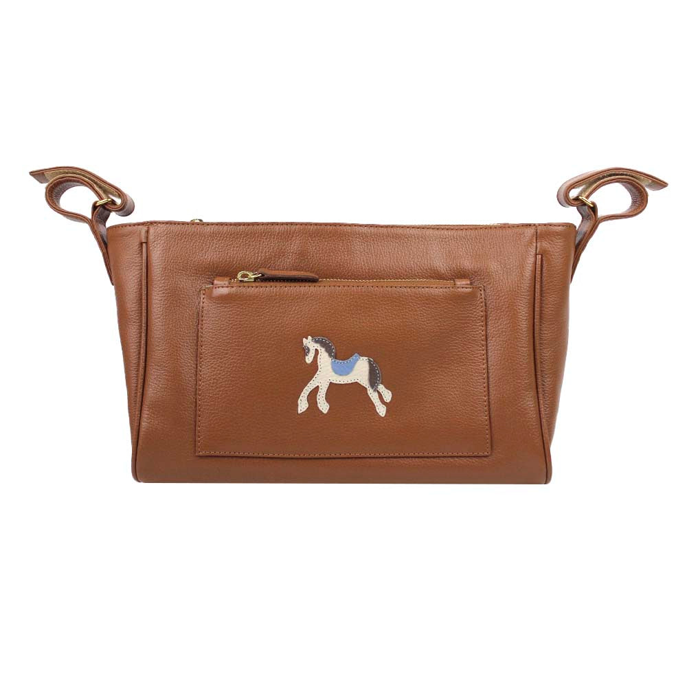 Bolsa Carrinho Cavalo Joca Caramelo Liso com Fendi e Sky Pronta Entrega