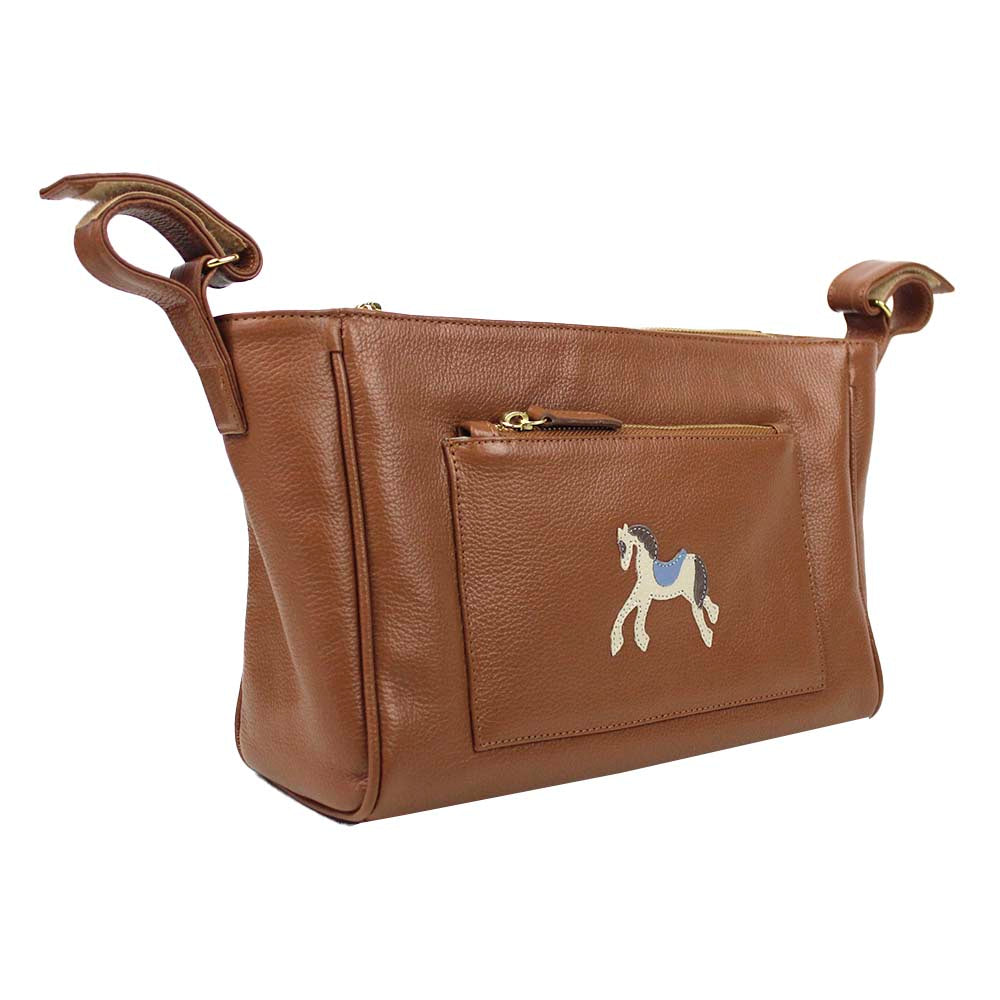 Bolsa Carrinho Cavalo Joca Caramelo Liso com Fendi e Sky Pronta Entrega