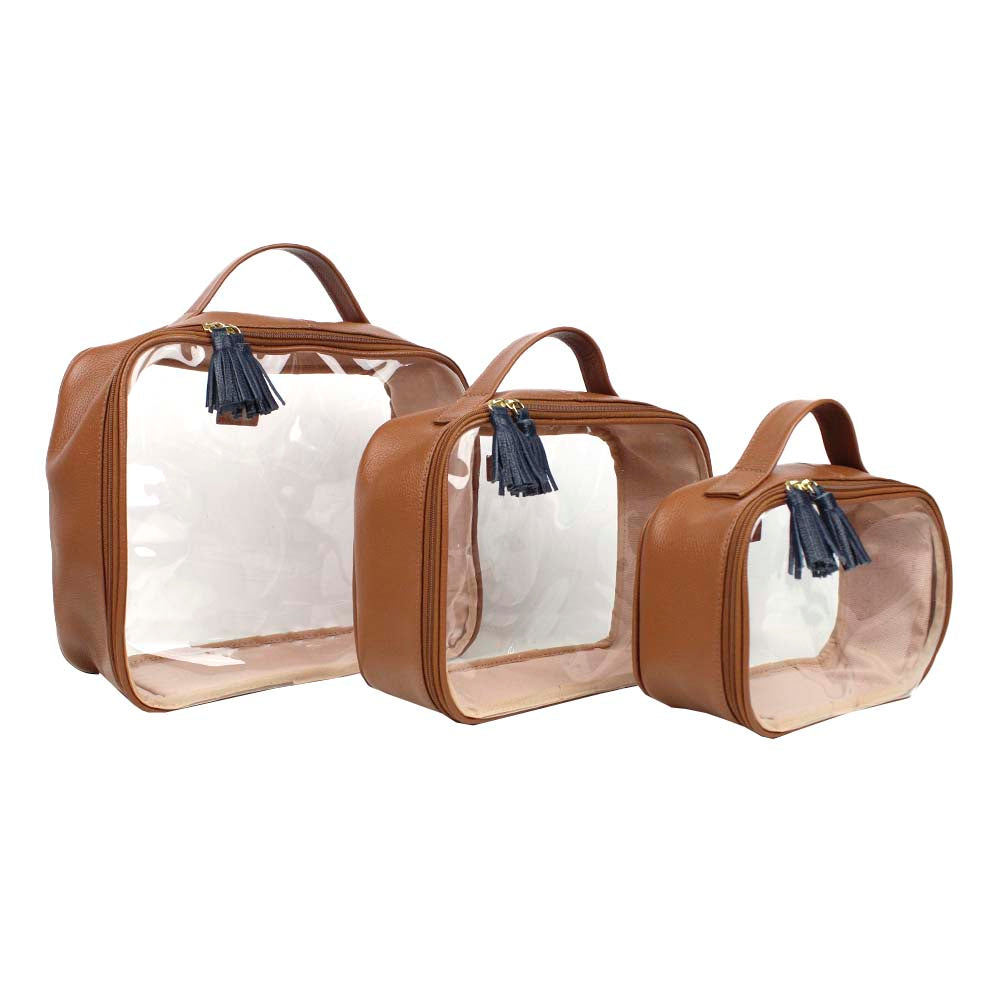 Kit Necessaire Crystal com 3 Caramelo Liso com Marinho Liso Pronta Entrega