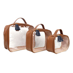 Kit Necessaire Crystal com 3 Caramelo Liso com Marinho Liso Pronta Entrega