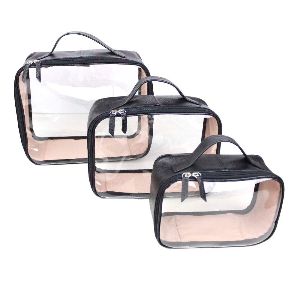 Kit Necessaire Crystal Masculina com 3 Preto Liso Pronta Entrega