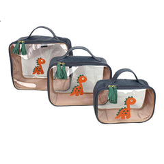 Kit Necessaire Crystal com 3 Little Dino Oceano com Esmeralda e Tangerina Liso Pronta Entrega