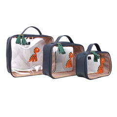 Kit Necessaire Crystal com 3 Little Dino Oceano com Esmeralda e Tangerina Liso Pronta Entrega
