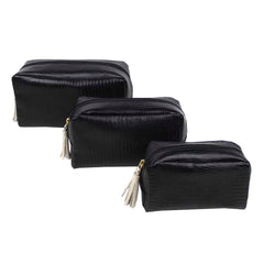 Kit Necessaire Julie com 3 Preto Paris com Off White Lesard Pronta Entrega