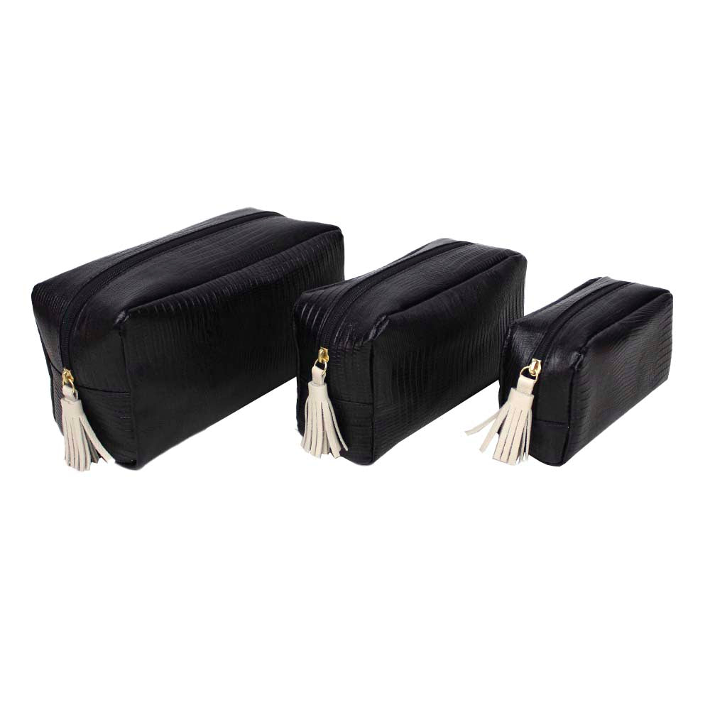Kit Necessaire Julie com 3 Preto Paris com Off White Lesard Pronta Entrega