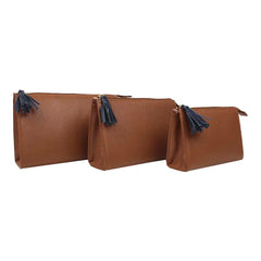 Kit Necessaire Louise Caramelo Liso com Marinho Liso Pronta Entrega