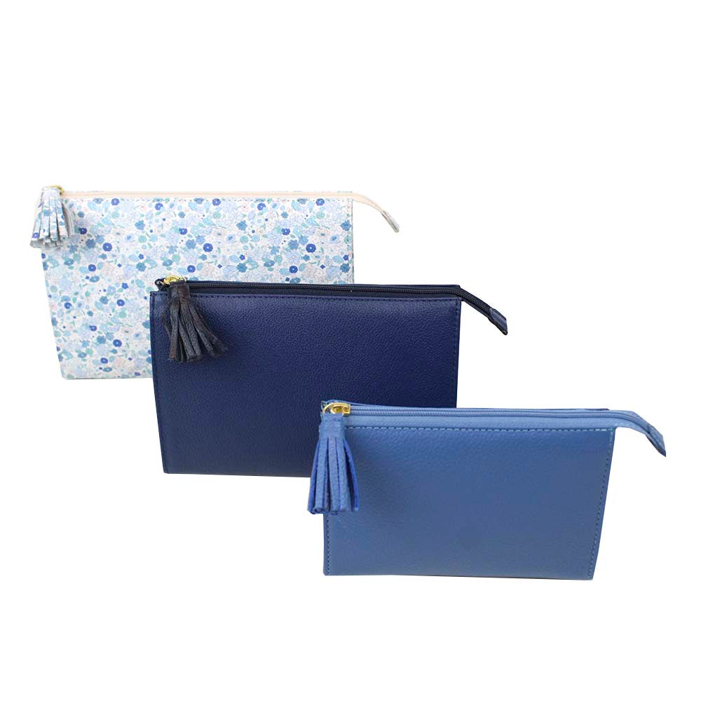 Kit Necessaire Louise Estampa Ditsy Azul com Azul Safira e Beach Pronta Entrega
