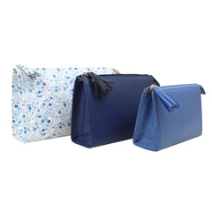 Kit Necessaire Louise Estampa Ditsy Azul com Azul Safira e Beach Pronta Entrega