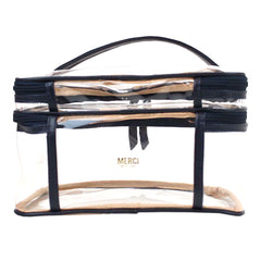 Necessaire Make Dupla Crystal Marinho Liso Pronta Entrega