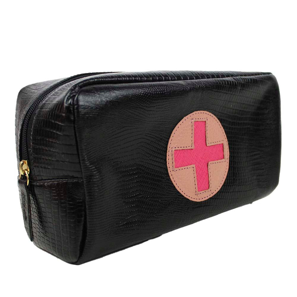 Necessaire Remédio G Preto Paris com Algodão Doce Liso e Pink Prada Pronta Entrega