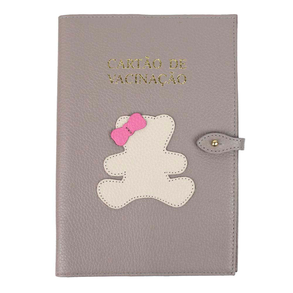 Porta Cartão de Vacina Little Bear Laço Atmosfera Com Off White E Rosa Orquídea Pronta Entrega